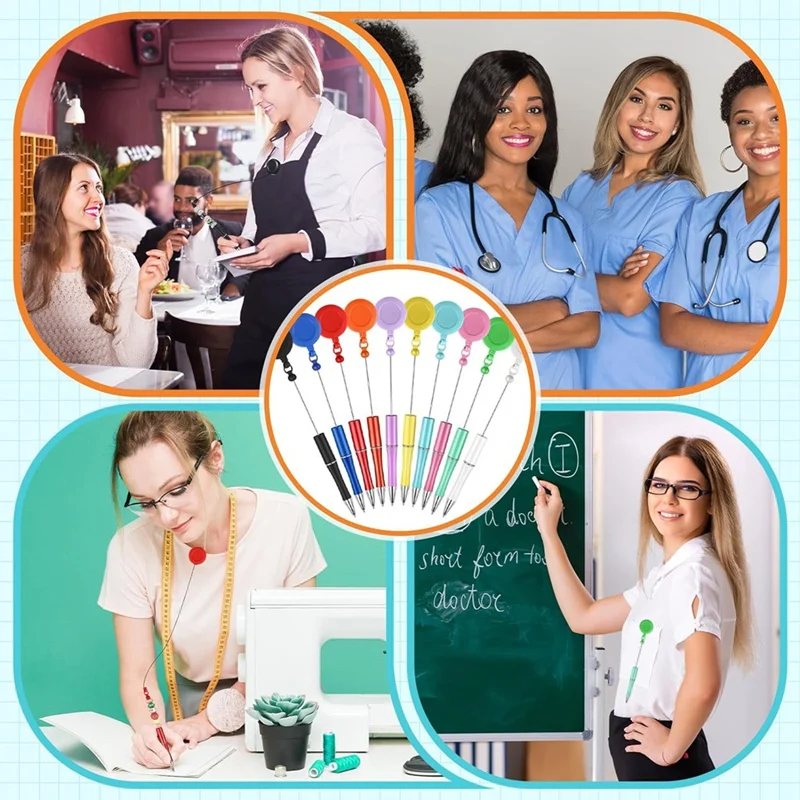 10ชิ้นปากกาลูกปัดปากกาลูกลื่นหมึกสีดำปากกาลูกลื่นปากกาลูกกลิ้งป้ายหดเก็บได้ปากกาแต่งเล็บสำหรับนักเรียนครูโรงเรียน