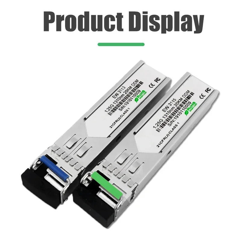 Módulo de fibra simplex monomodo, compatible con Cisco, Mikrotik, Huawei Switch, 1,25G LC, 20KM, 1 par