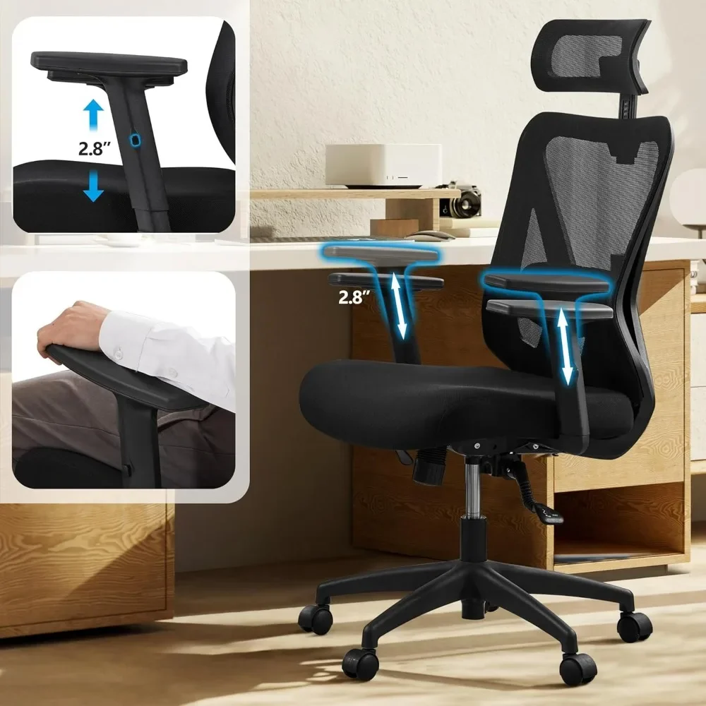 Ergonomic Office Desk Chair High Back Mesh Computer Study Chair with Lumbar Support Adjustable Armrest, Backrest and Headrest