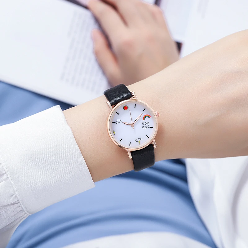 Nowe mody kwarcowy pasek skórzany damski zegarek pogoda osobowość projekt dziewczyny kolor watch14