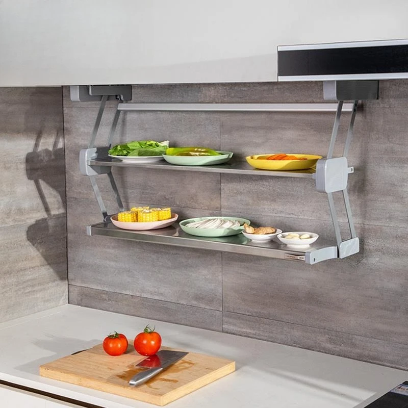 

Kitchen storage rack, hanging cabinet pull-down folding stainless steel storage rack