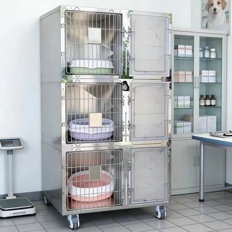 a forLuxury 3 Tier Quiet Cat Cage with Silent Sliding Lock Acrylic Shelf & Mute Wheels for Vet Hotel Boarding