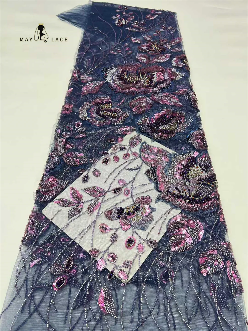 Newest African Groom Beaded Lace Fabric 2026 High Quality French Nigerian Sequin Lace Fabrics For Bridal Wedding Dress Sewing