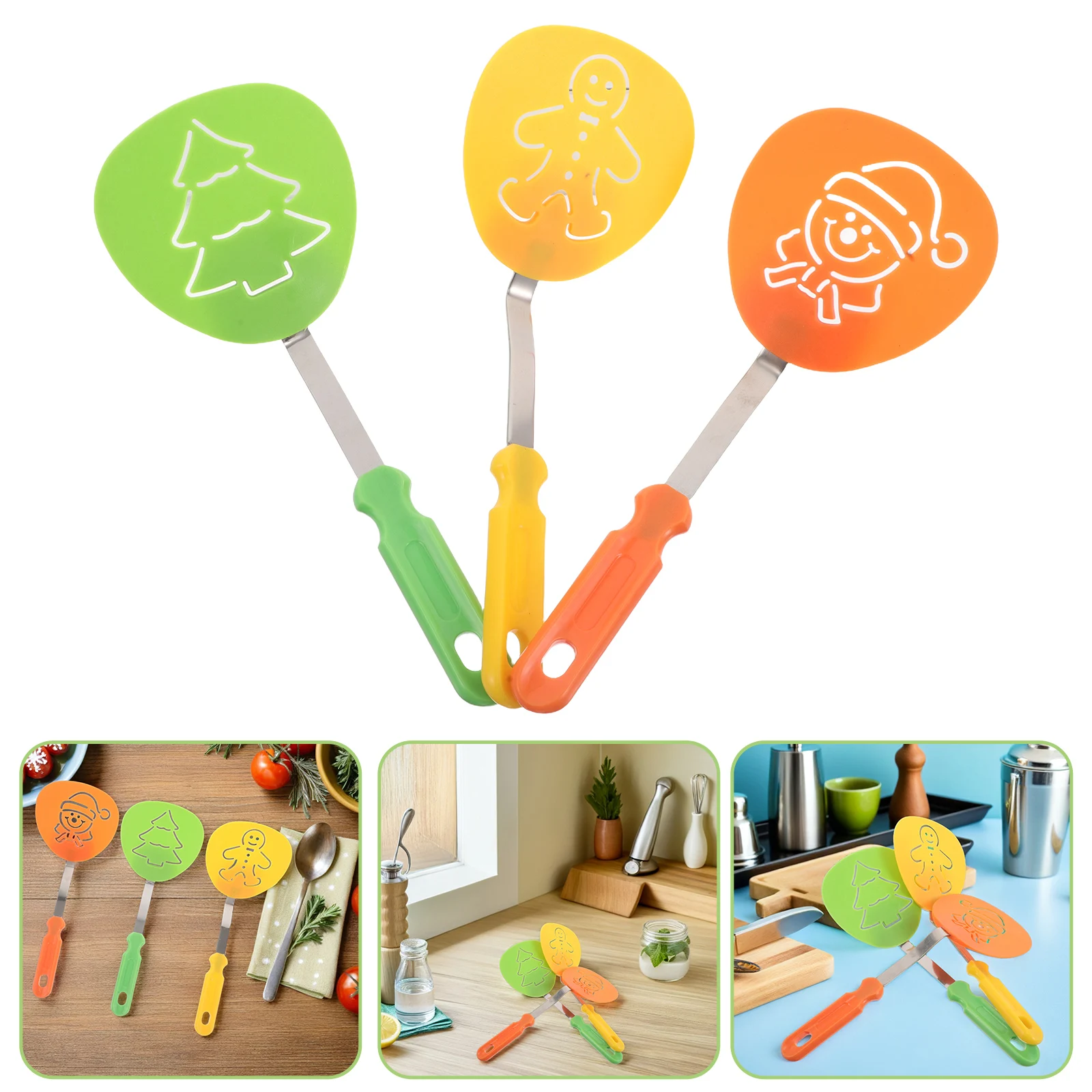 

3Pcs Christmas Nylon Kitchen Utensil Set Holiday Spatulas Pancake Omelet Turner Gingerbread Man Christmas Tree Pattern