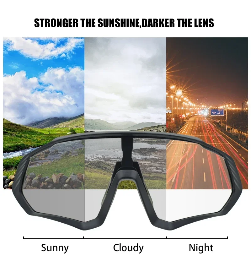 Kapvoe Photochrome Fahrradbrille für Herren, Fahrrad-Sonnenbrille, Sportbrille, UV400, MTB, Fahrradbrille, Reitschutz, UV400 – Detail 10