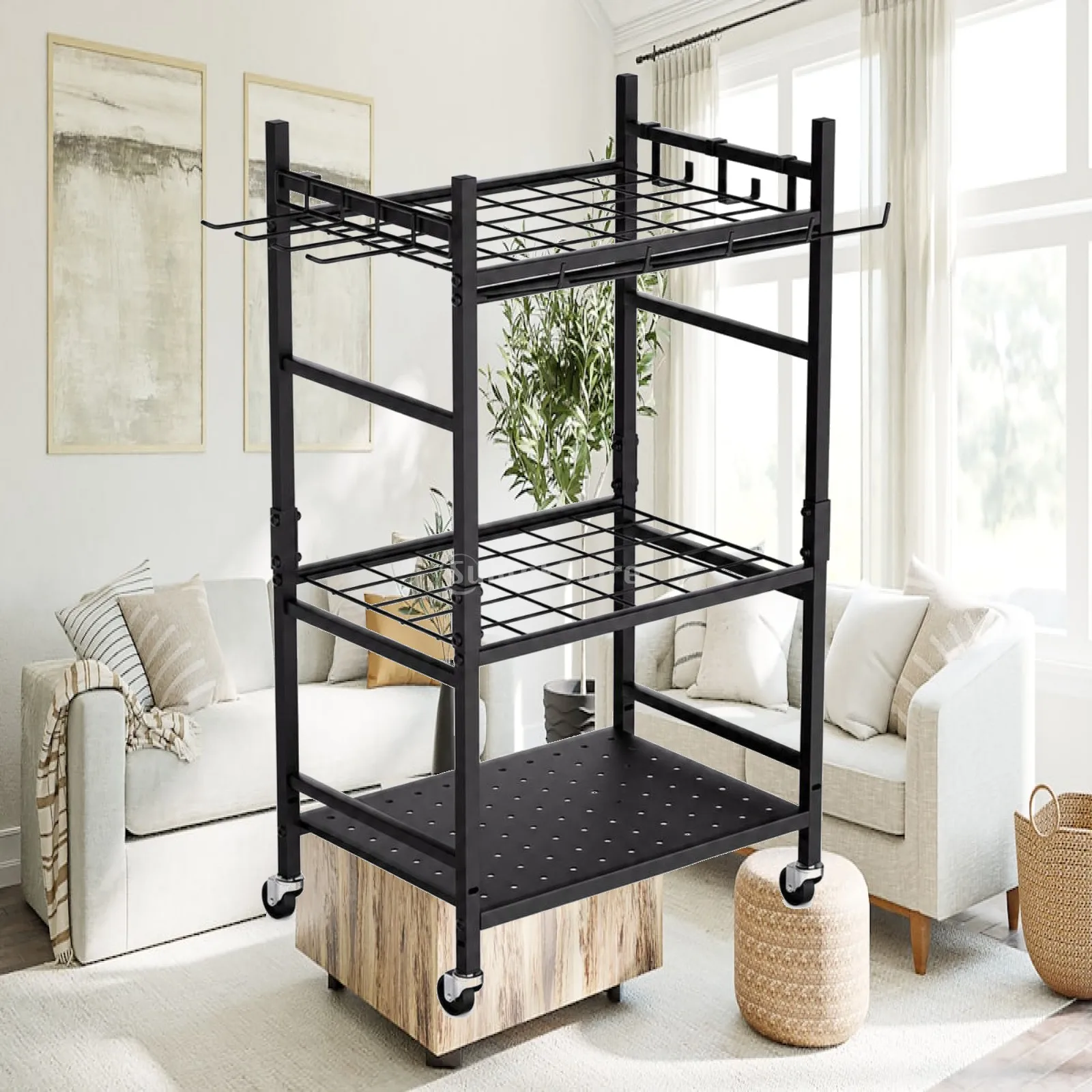 Garden Tool Organizer with Wheels Mobile Yard Tool Rack with Wheels Movable Rust-Proof for Gardeners, Garage
