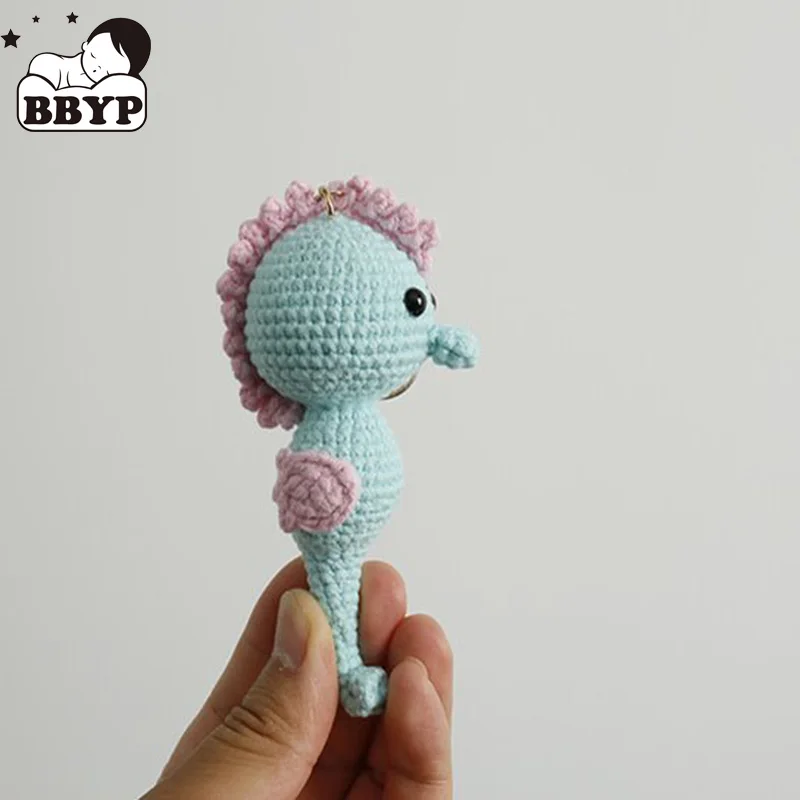 Handmade Crochet Stuffed Key Chain Cute Knitted Seahorse Doll Key Ring Pendant for Boys Schoolbag Keychain  Amigurumis Finished