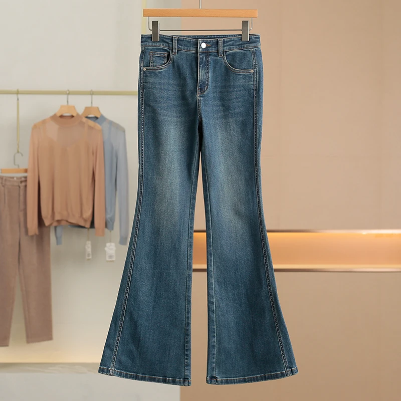 

Elastic Comfortable Cotton Slim Fit Bell Bottom Jeans Women's Casual High Stretch Spring New Arrival Denim Pants by XKING