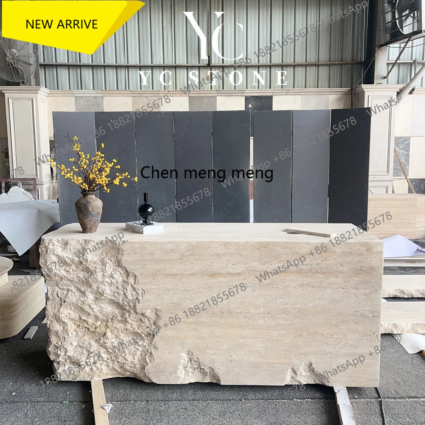 Q178 Natural travertine reception desk Light luxury high-end reception long table Creative design reception desk