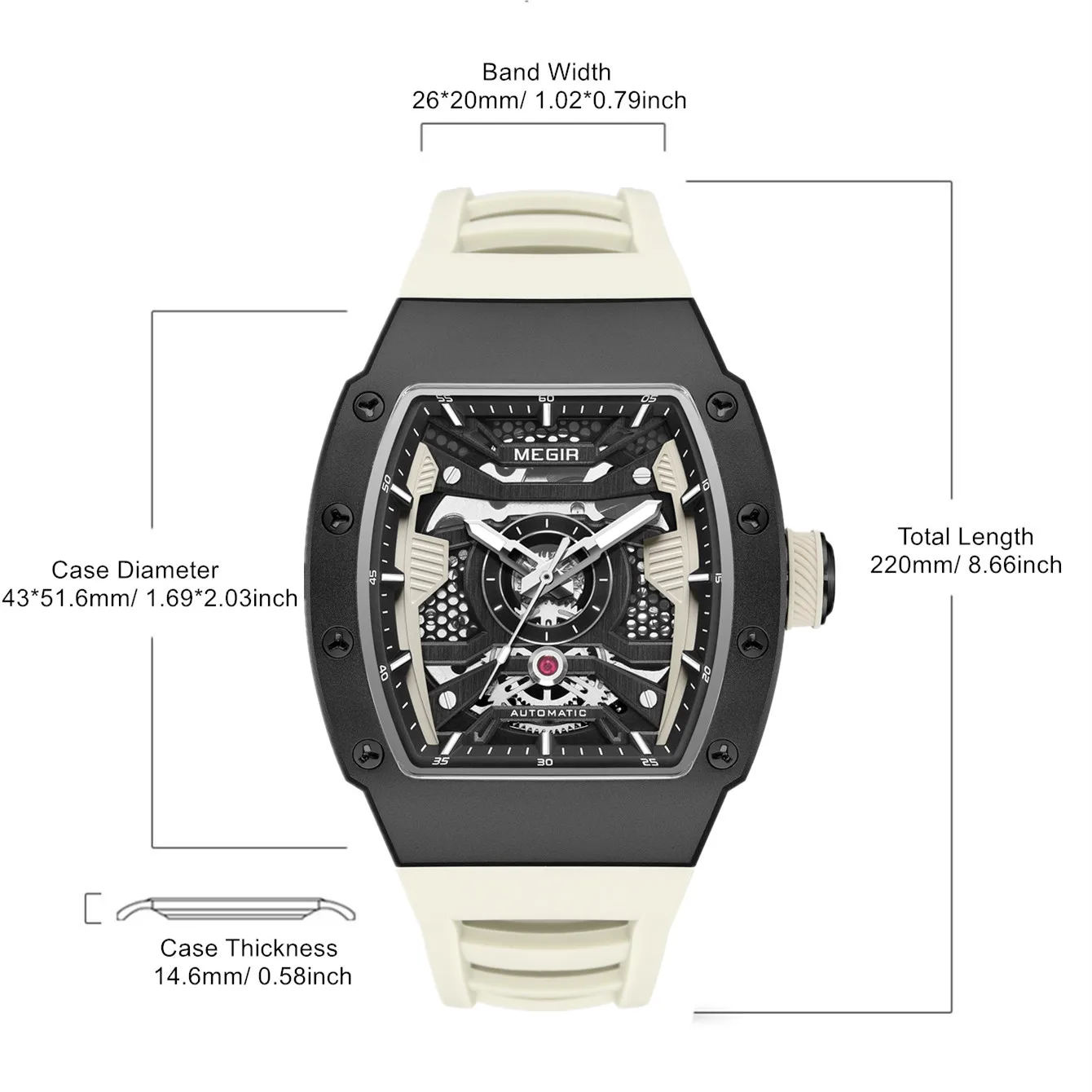 MEGIR Brand Automatic Movement Watches for Men Fashion Waterproof Stainless Steel Case Mechanical Wristwatch Montre Homme 8604