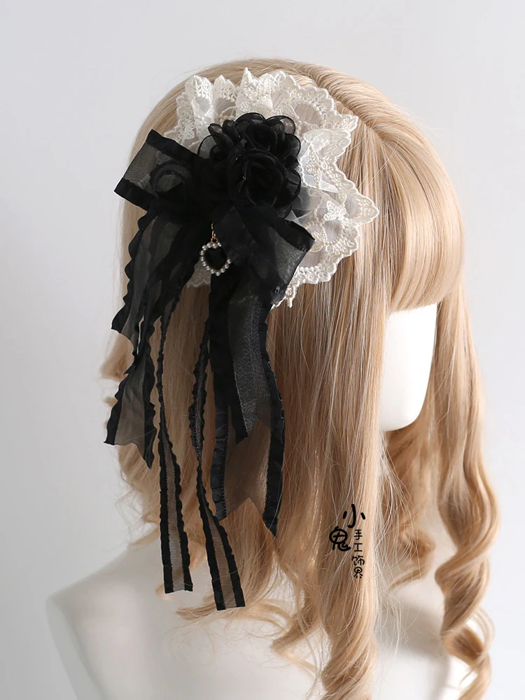 Accesorios para el cabello de Lolita, diadema de sirvienta Y2K con lazo dulce y volantes, tocado de disfraz de Cosplay de Anime