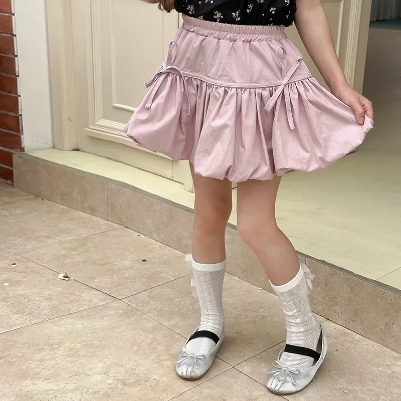 Children Clothing Girls Sweet Skirt Sweet Bow 2025 New Fashionable Solid Color Short Casual Princess Cute Simple Skirt Girls