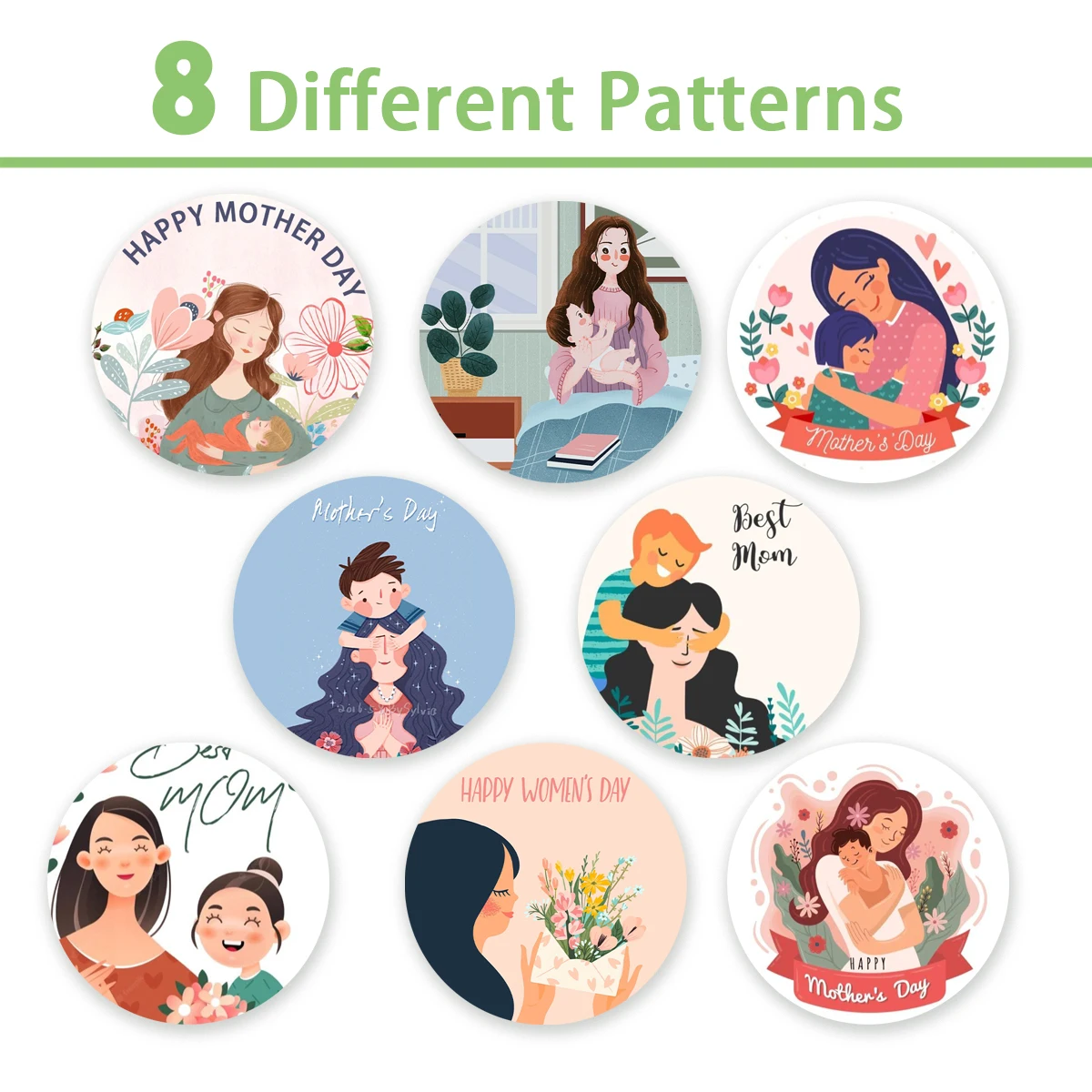 母の日のステッカーが付いた丸いラベル,感謝のステッカー,ギフトカードの装飾,エンベロープ,シール,ギフト包装ボックス,装飾,500個