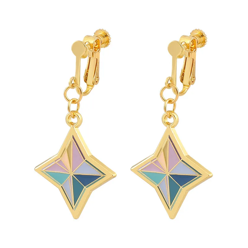 

Genshin Impact Tivat Ear Clip Earrings With Original Stone Crystal Rare Currency Toy Accessory For Cosplay Without Ear Holes