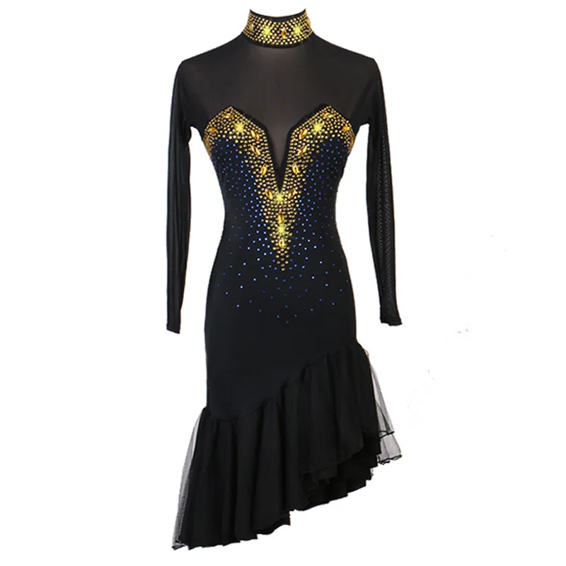 

Customized Latin Dance Performance Competition costume Sexy Latin Dance Dress Rumba Three Step Stepping Dance Dress Black Rose