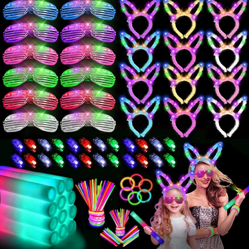 

260 Glow in the Dark Party Supplies:Glow Sticks Bulk Party Pack, Glowsticks,Foam Glow Sticks, LED Glasses, Finger Lights,Glow Ra
