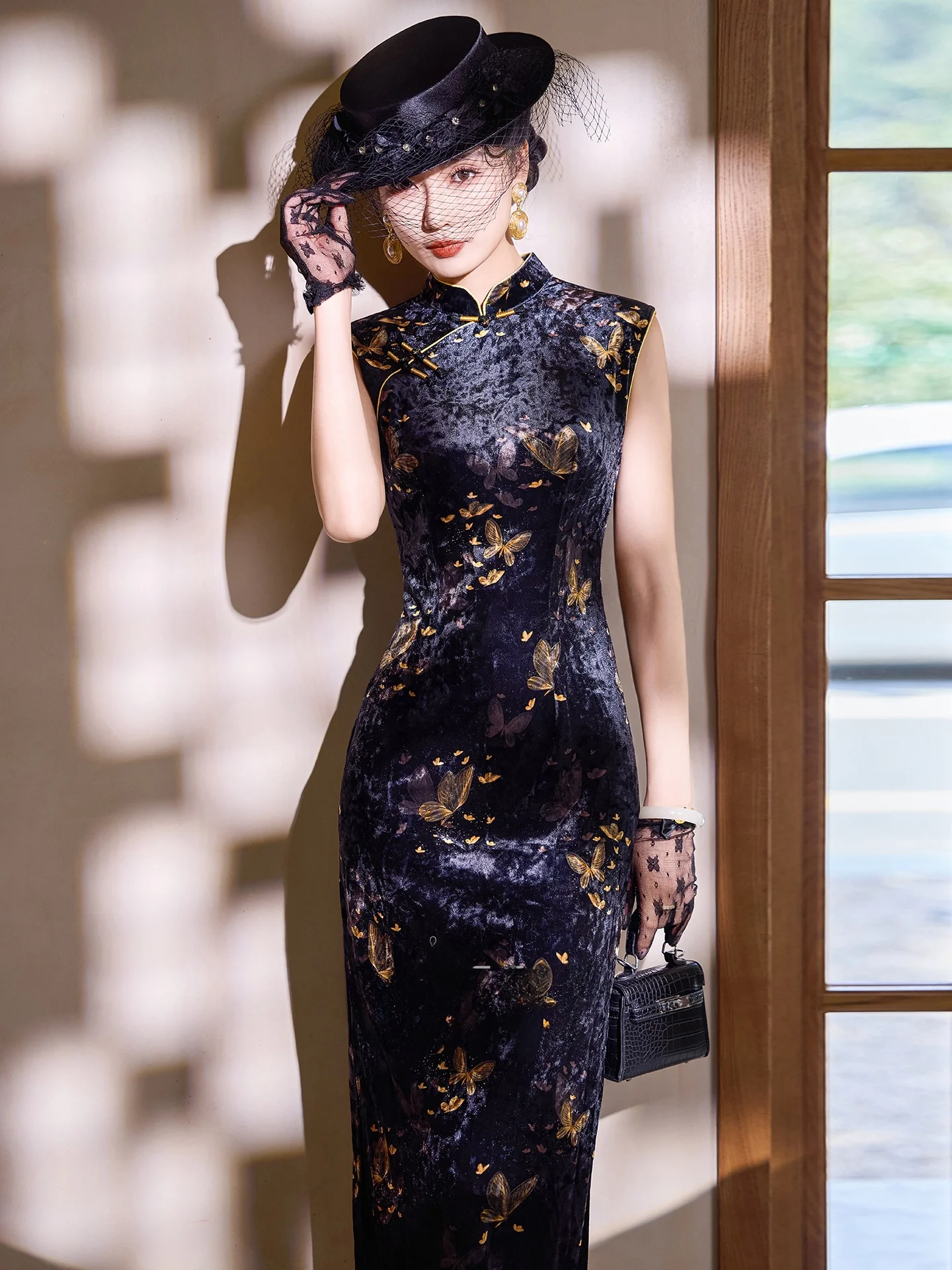 

Bla Velvet Improved Yearly Meeting Dr Retro anghai High End 2025 New Slim Fit Long Qipao with Low Slit