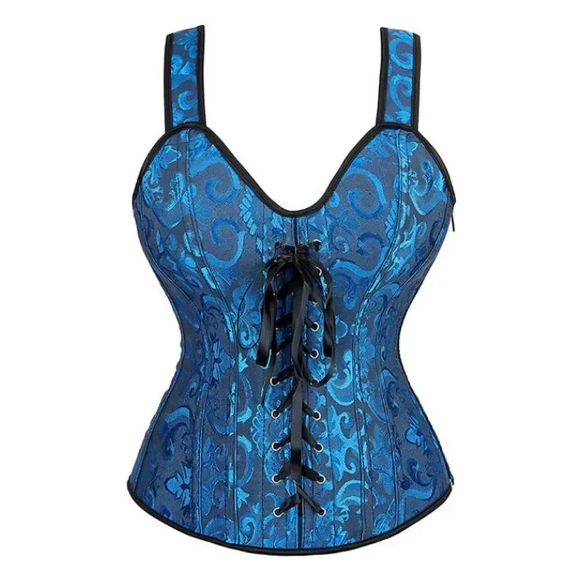 

Steampunk Corsets with Cup Lingerie Zipper Side Straps Overbust Corset Waist Trainer Bustier Corselet Plus Size