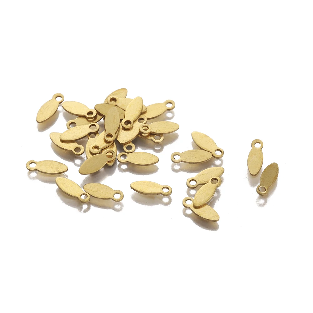 100pcs Raw Brass Oval Flat Blank Tag Charms Drop Shape Stamping Small Pendant For Necklace Bracelet Jewelry Making Finding