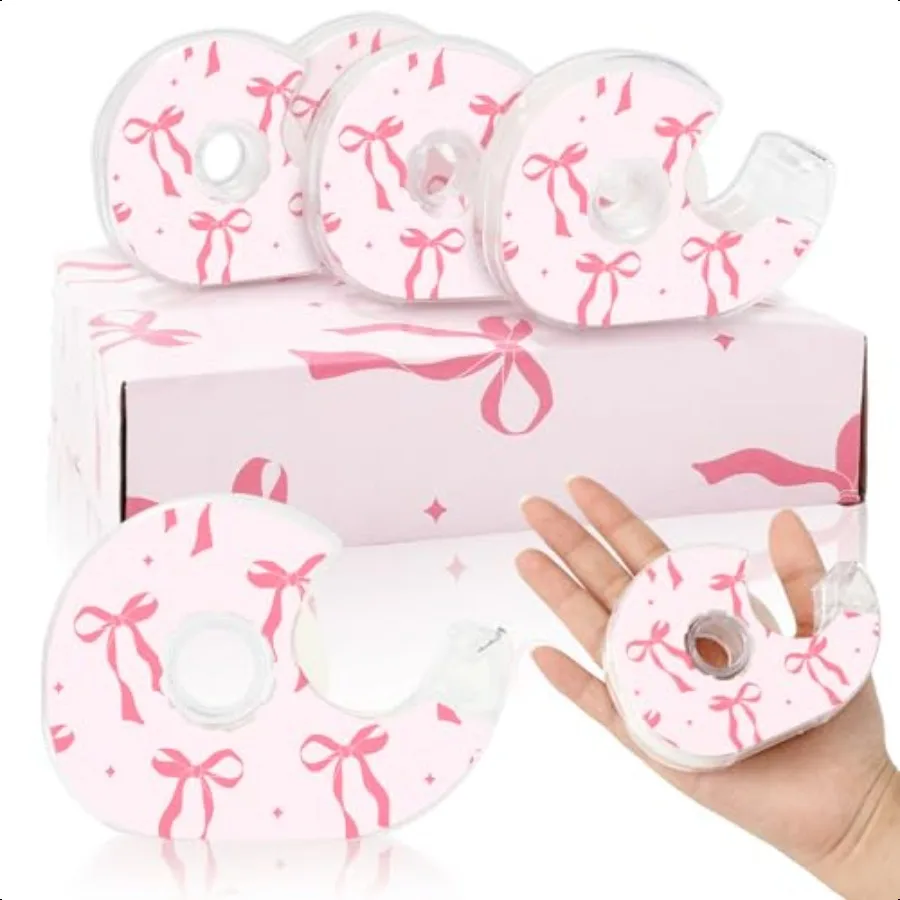 

12 рулонов упаковочной ленты с розовым бантом и диспенсерами, прозрачная лента с бантом, клейкая упаковочная лента для поделок своими руками, каждая рулон 0,7 x 905