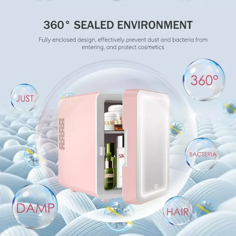 Novo Em 6L Pink Mini Portátil Pessoal Cosméticos Elétricos Beleza Geladeira Freezer Skincare Maquiagem cosméticos Com Espelho LED Light