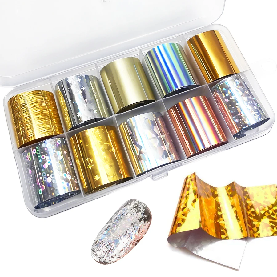 Holografisches Nagelfolien-Set, Gold-Silber-Transferaufkleber, Laser-DIY-Maniküre, Sternenhimmel-Aufkleber, 1 Box, 2,5*60cm – Detail 2