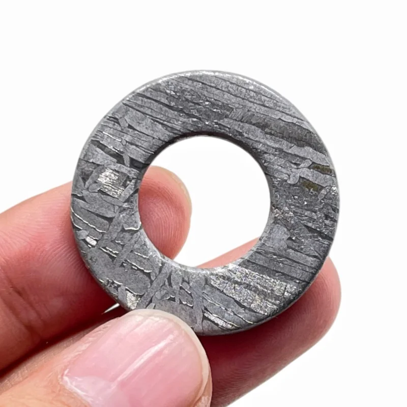 Muonionalusta Iron Nickel Meteorite Donut Ring Polished Etched Specimen Outer Space Rock Collection Display Ornament -CC274
