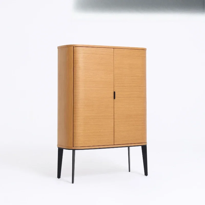 

Large capacity side cabinet wine cabinet, gold silk wood grain arc, entrance cabinet living room