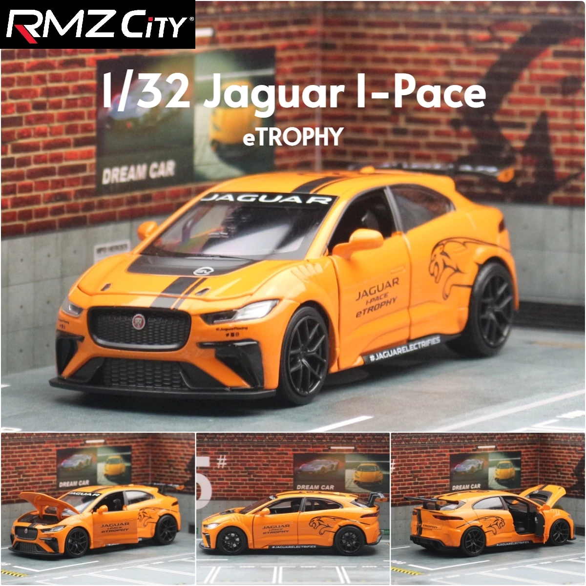 1/32 jaguar i-pace etrophy suv modelo de carro de brinquedo rmz