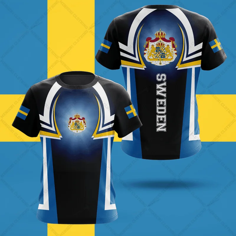 Custom Name Summer Casual Sweden Flag Skull Graphic T-shirts Loose Oversized Men's Fashion Jersey Crewneck Short Sleeve Tops