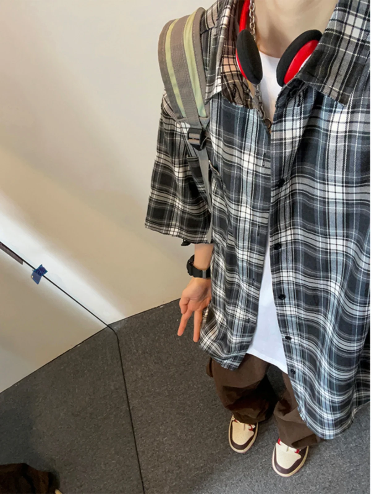 Retro American Plaid Shirt Short Sleeve Men Summer Thin Cleanfit Jacket Handsome High End Feeling Checkered Shirt Loose Fit Y...
