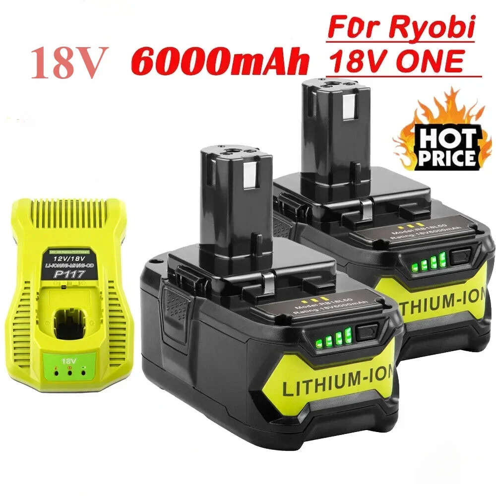 18V 6.0Ah Li-ion Rechargeable Battery for Ryobi ONE+ cordless Power Tool BPL1820 P108 P109 P106 P105 P104 P103 RB18L50 RB18L40