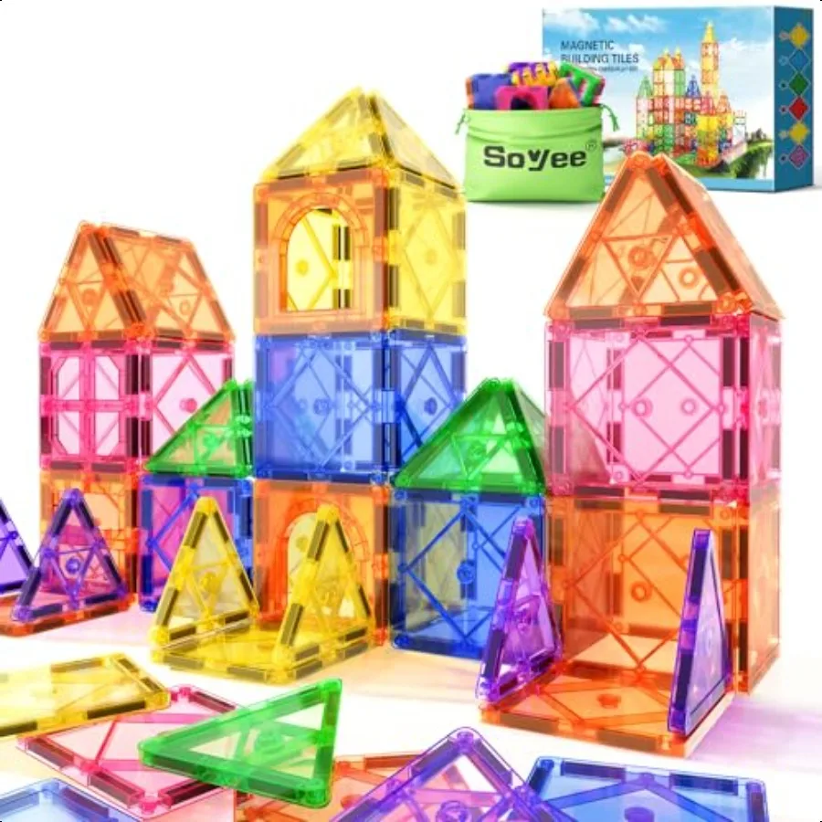 

Magnetic Tiles Toddler Toys Magnetic Building Blocks for Ages 312 STEM Educational Toys for Girls Boys Sensory Play for Prescho