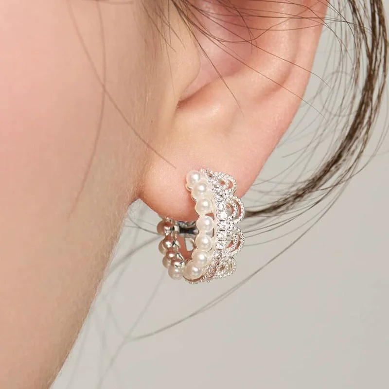 

Sweet Pearl Lace Trim Hoop Earrings For Women Girl Fashion New Jewelry Gift Party Wedding серьги женские