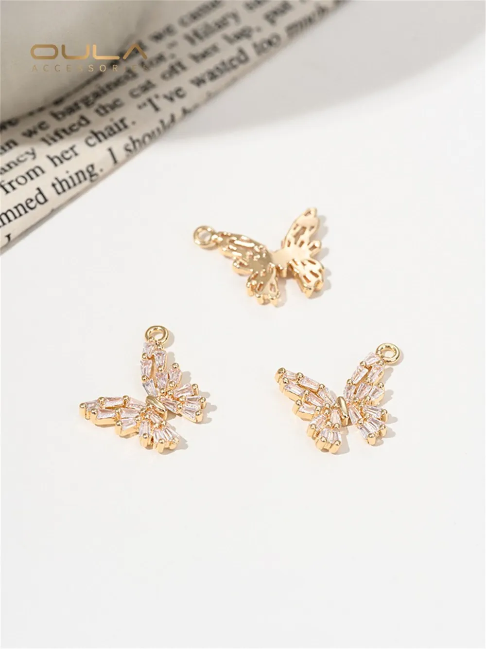 

14K Gold-encrusted Butterfly-shaped Sequence-encrusted Zirconium Handcrafted Bead Diy Pearl Bracelet Necklace Accessory