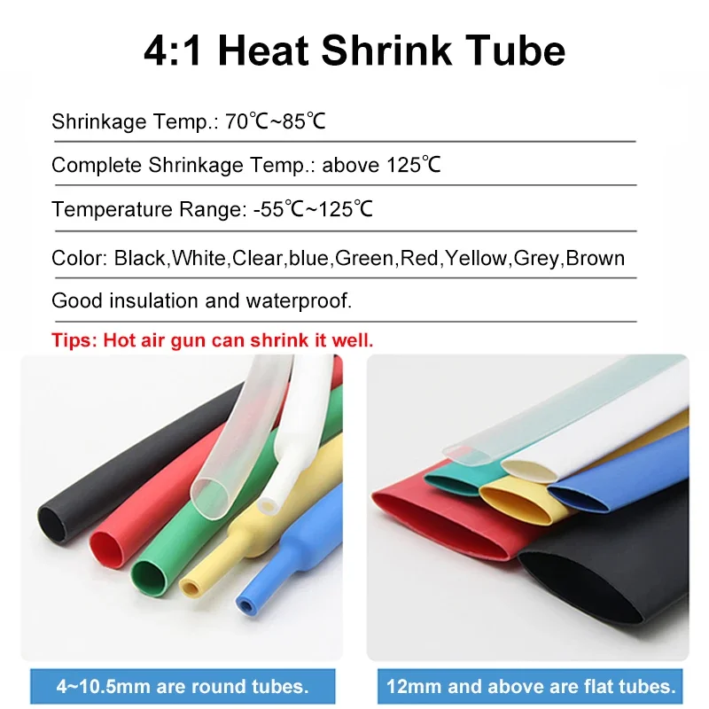 1/5m 4:1 Heat Shrink Tube With Glue Thermoretractile Heat Shrinkable Tubing Dual Wall Heat Shrink Tubing 6 8 12 16 24 36 40 52