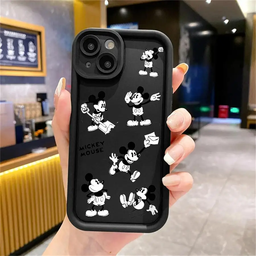 

Phone Case for Apple iPhone 15 16 Pro Max 14 Plus 13 Pro 12 11 Plus Shockproof Protective Cover Capa Disney Mickey Mouse Sketch