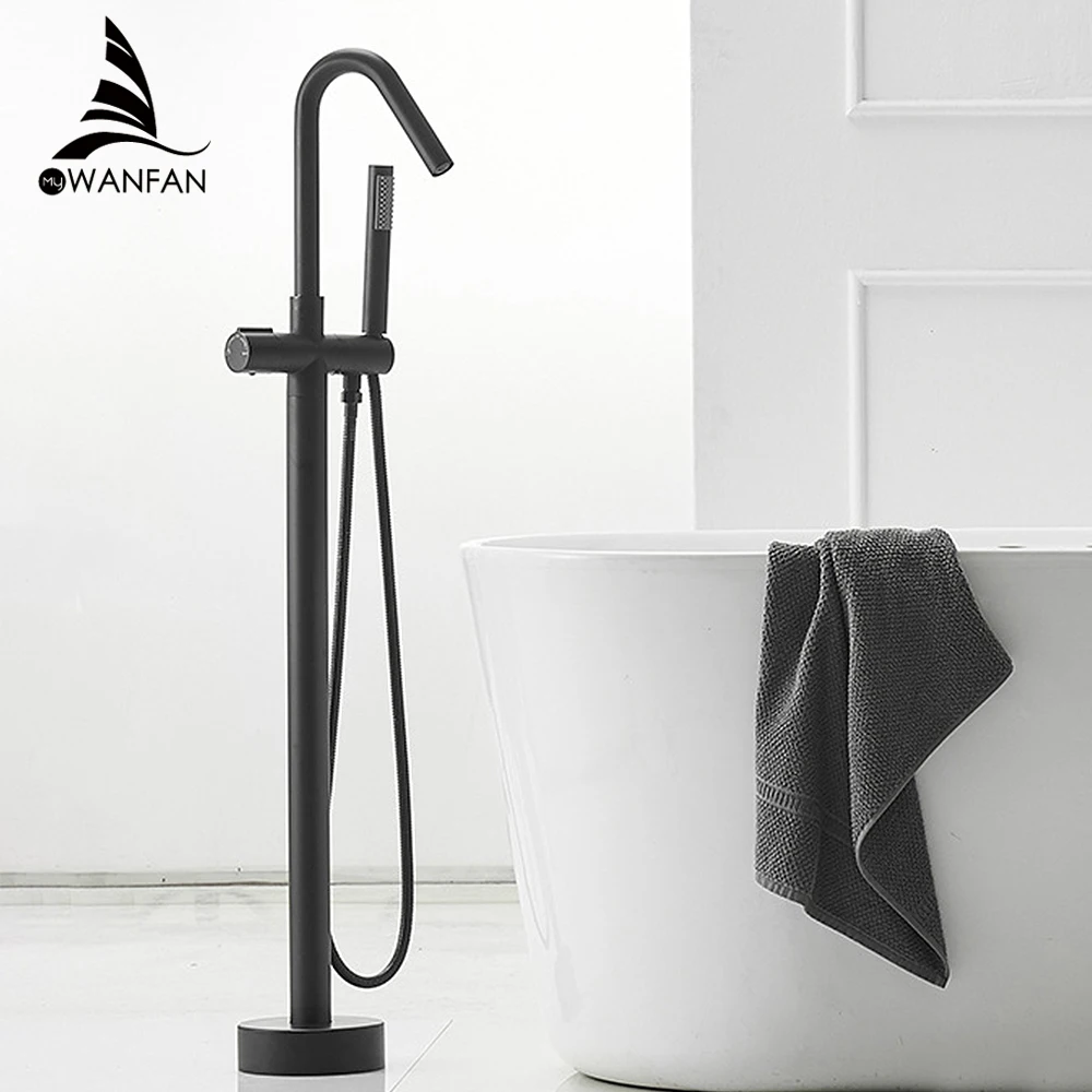 Fashion Floor Standing Bathtub Faucets Brass Chrome Silver Shower Faucet Set Single Handheld Shower Faucet Mixer Tap 215