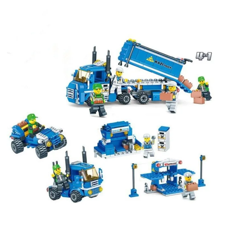 318pcs 4 IN 1 Urban Freight City Truck Building Blocks Express Delivery Vehicles DIY Bricks Toys For Children