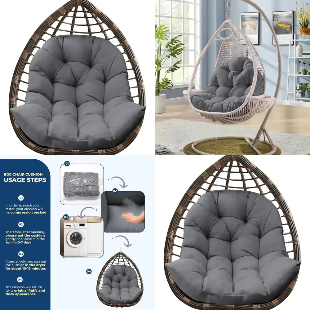 

Серая водонепроницаемая подушка для уличного кресла-яйца, 35x47x7 дюймов, утолщенная, для садовой мебели