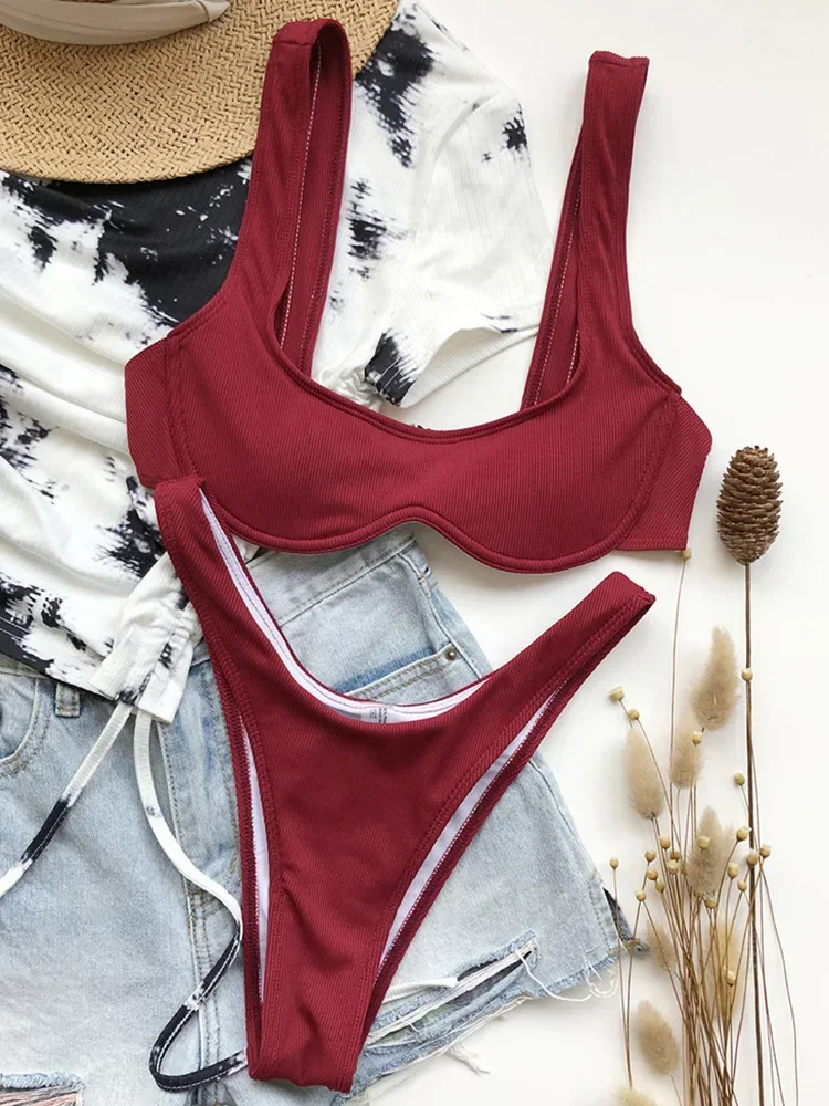 Sexy V-bar con ferretto Triangolo Bikini Costume da bagno femminile Donna Perizoma Costumi da bagno Bikini a due pezzi Push Up Bagnante Costume da bagno Swim