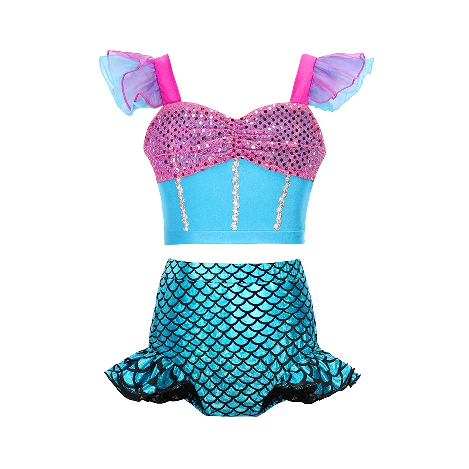 Disney Girls Little Mermaid Ariel Belle Swimsuit Children Swimwear Rapunzel Pool Swimwear Bikini Sets Bathing Kids Suit