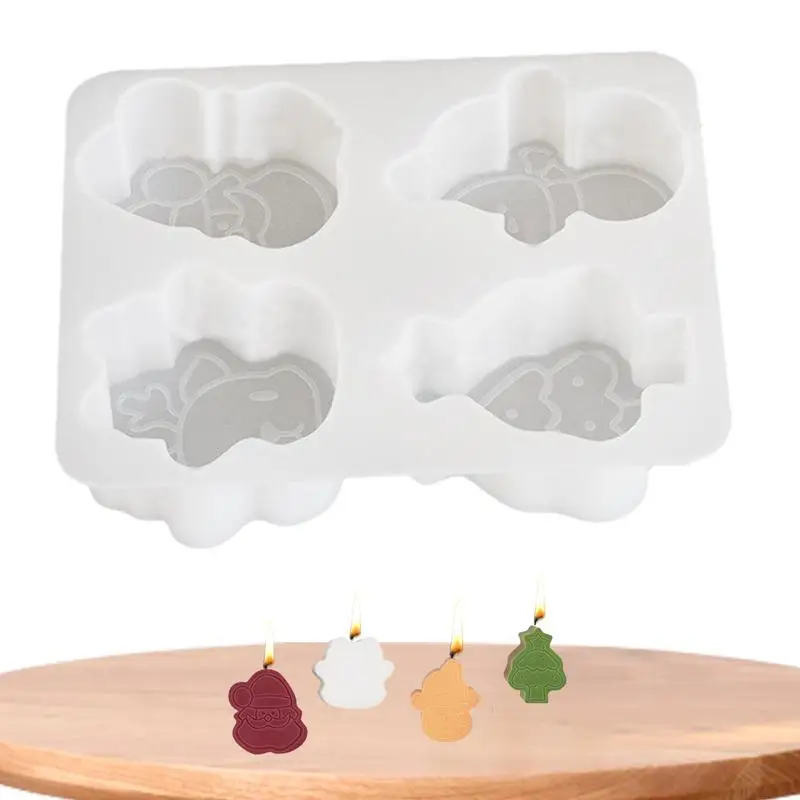 Christmas Silicone Moulds 3D Jello Gummy Mold Elk Snowman Santa Claus Shaped Non-stick 4 Cavity Mold For Cupcake Pastry For Cake