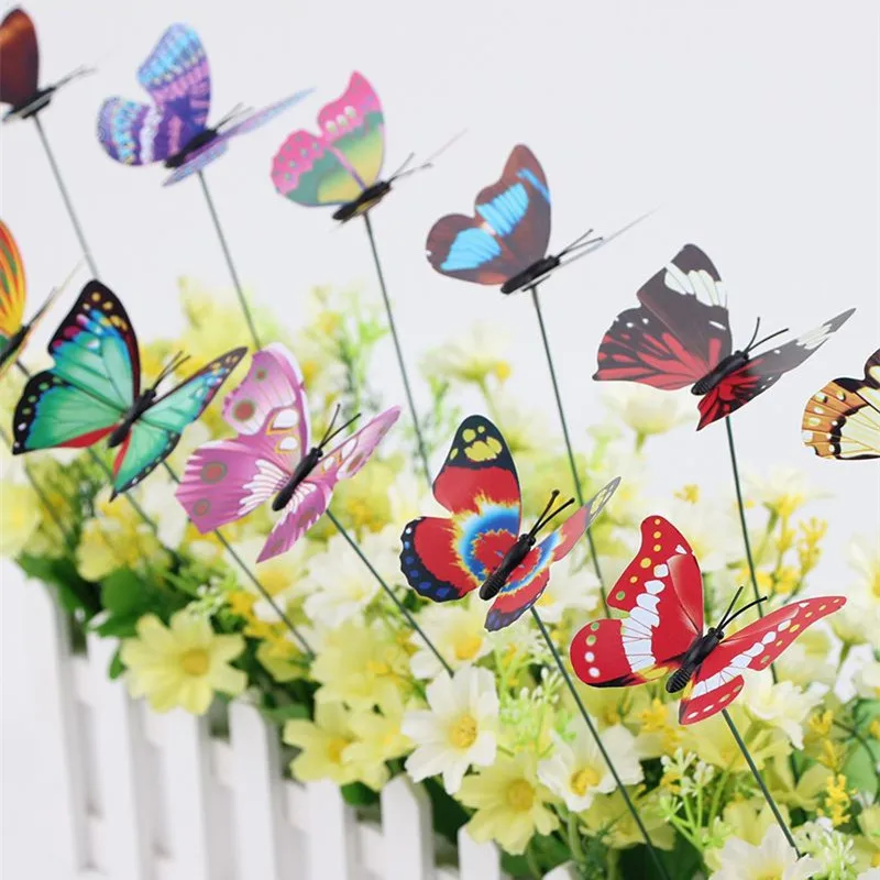 50PCS/lot Mixed Color Single Layer PVC Simulation Butterfly Insert Pole DIY Party Garden Outdoor Decoration