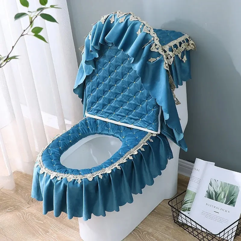 High-end Lace Home Toilet Seat Cushion Suit Autumn Winter Thickened Soft Toilet Ring Cover Universal Zipper Style Toilet Pad