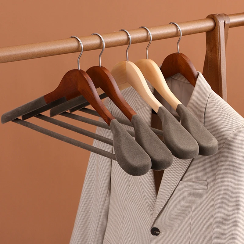 

Velvet coat hanger wood flocking wide shoulder suit clothes rack home Wardrobe closet organizer luxury clothes wooden hanger