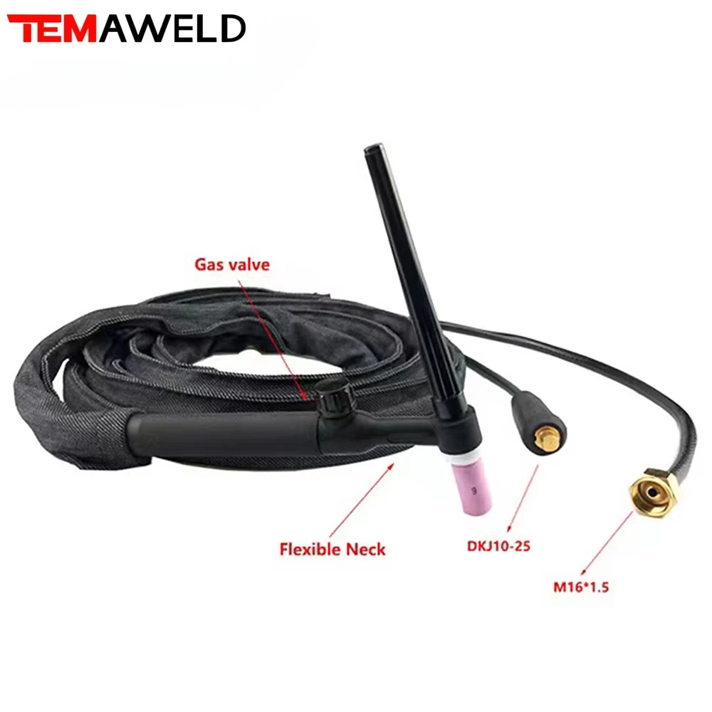 

WP9FV TIG Torch 4m 13ft Gas Tungsten Arc Welding Torch Argon Air Cooled Flexible Neck Gas Valve TIG Welding Torch