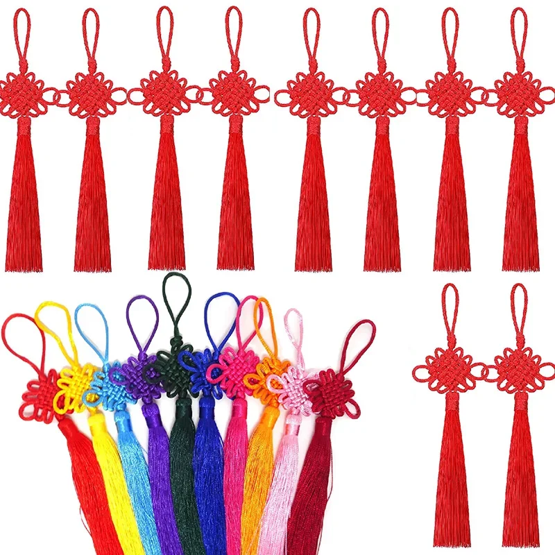 

5/10Pcs Chinese Knot Tassels with Cord Loop Handmade Silky Tassel Brush Chinese Knotting Cord for Craft New Year Spring Festival