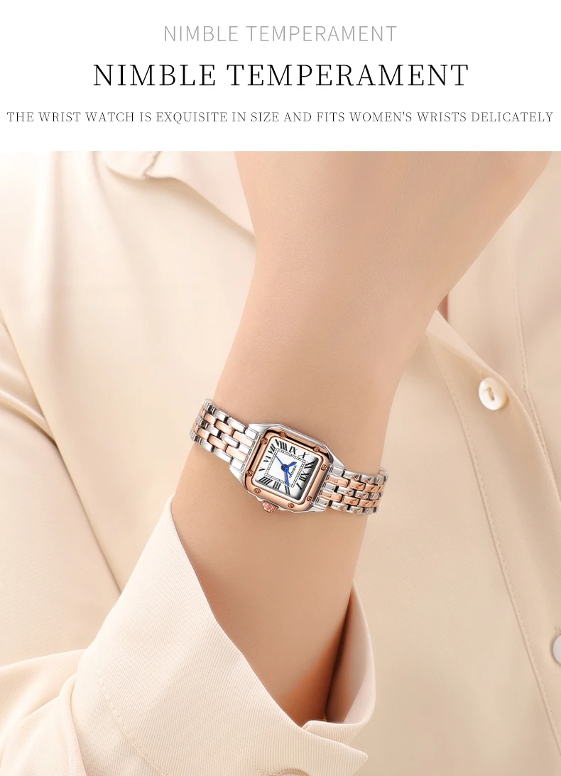 YASHIDUN Women Watch Square Small Clock Elegant Watch Small Size Quartz Watch Stainless Steel Waterproof Women Wristwatch