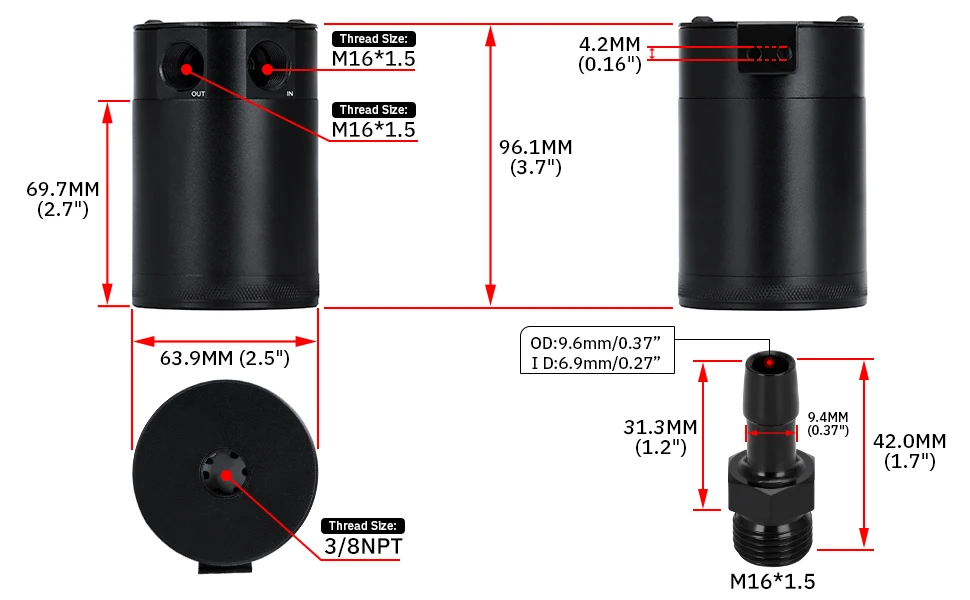 Universeller 200ml Ölauffangbehälter, kompakter, geschäumter 2-Port-Aluminium-Reservoir-Ölauffangtank, Kraftstofftank, atmungsaktiver Zwei-Loch-Behälter – Detail 3